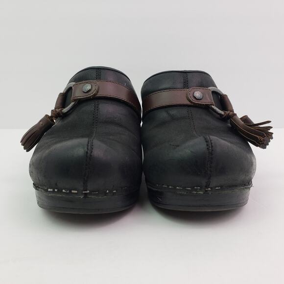 Dansko Womens Sz EU 37 US 6.5-7 Black Leather Slip On Work Nurse Mule Clog Shoes - Picture 6 of 12